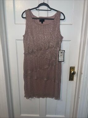 connected apparel Rose-Gold Metallic Tiered Midi Dress